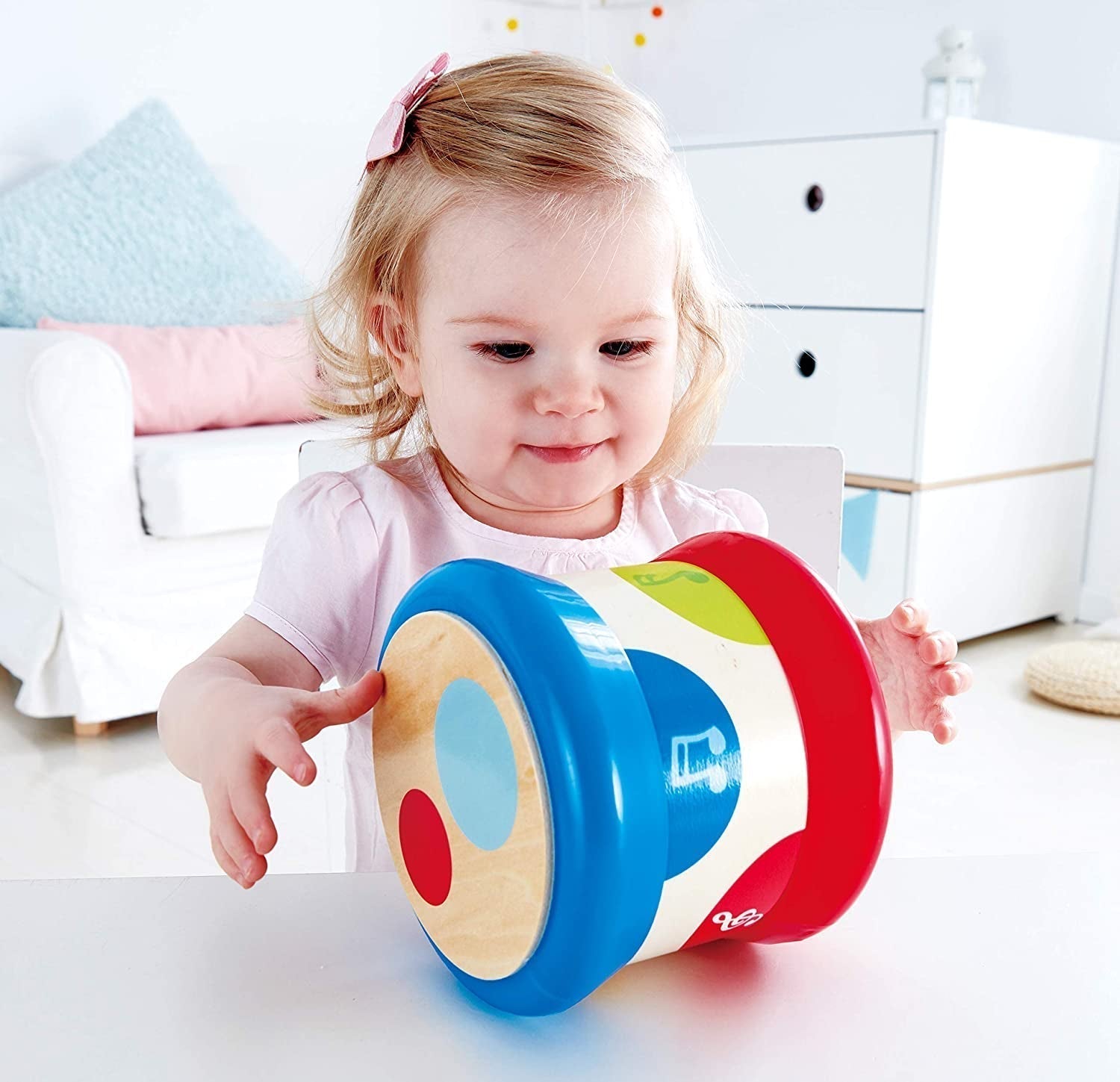 Hape Bębenek | Tocząca się zabawka muzyczna dla najmłodszych do nauki rytmu i różnych dźwięków, na baterie, od 6 miesiąca życia Baby Toys Naty Shop