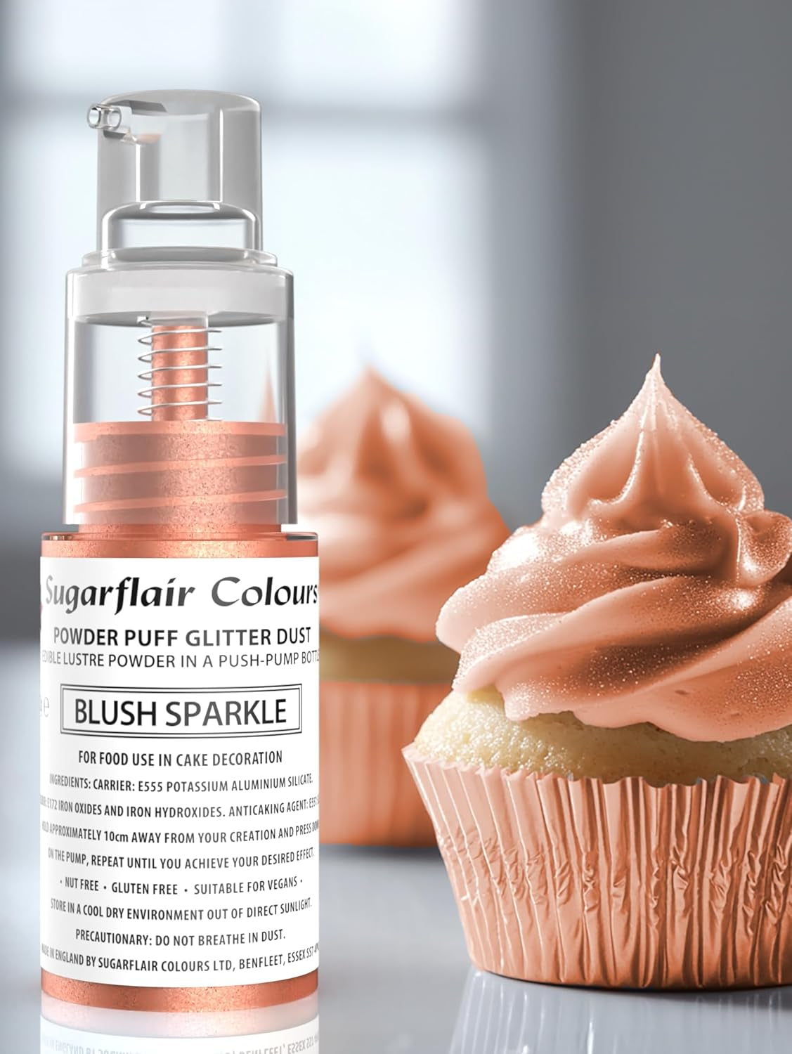 Sugarflair Pump Powder Spray, Glitter, Blush, Glitter - barwnik spożywczy do ciast, spray bez aerozolu do ciast, muffinek i nie tylko - 10 g