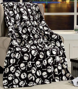 Elegancki, wygodny, lekki koc z motywem Halloween, miękki, przytulny i pluszowy, idealny do relaksu w tym upiornym sezonie, 127 x 152,4 cm, łóżka i narzuty Skull and Bones Elegancki komfort Skull Bone 50 x 60