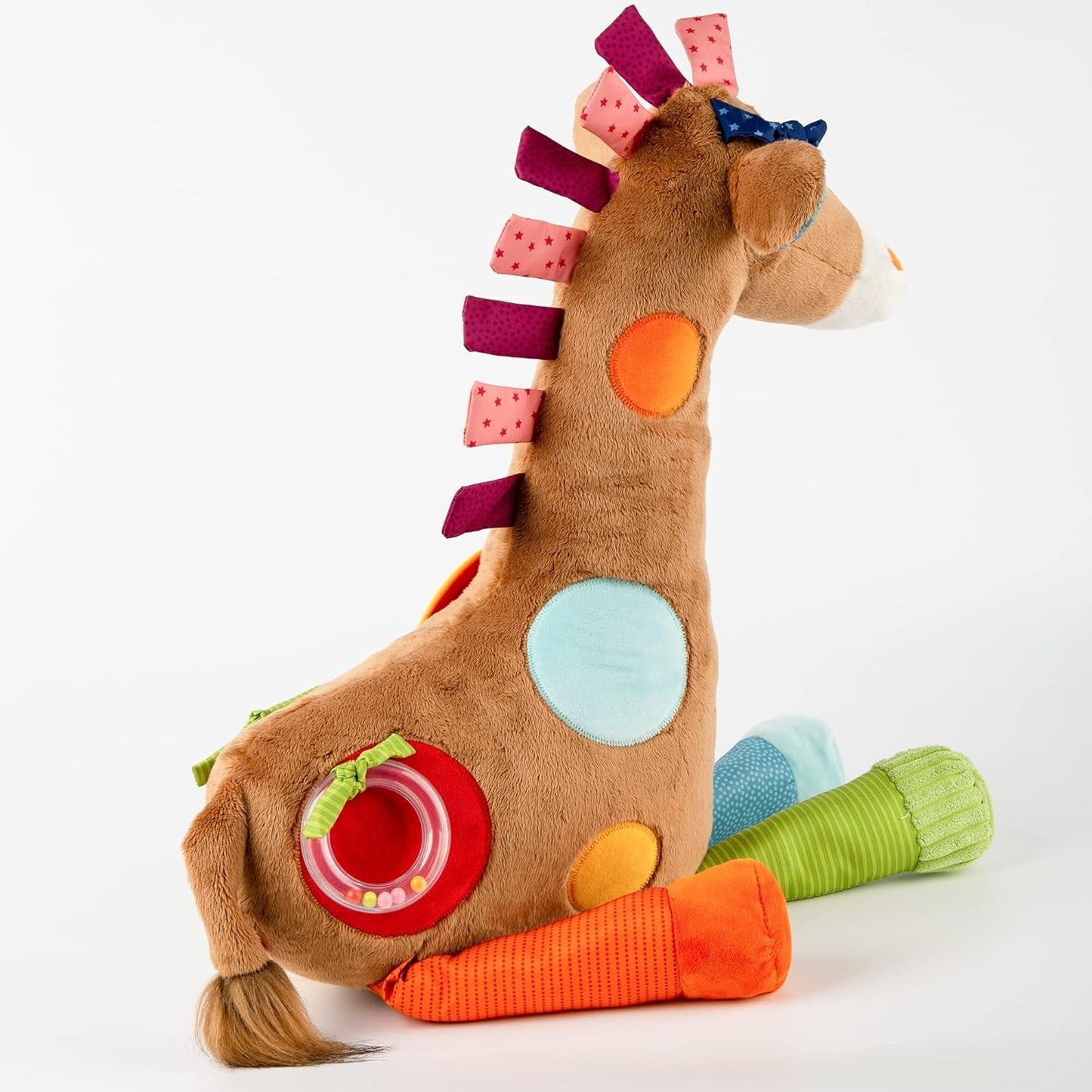 SIGIKID 42863 Zabawka dla dziecka Żyrafa XXL, Zabawka edukacyjna PlayQ, Pluszowa zabawka z kółeczkiem do ząbkowania, Grzechotką, Lusterkiem, Piszcząca, dla niemowląt i dzieci od 3. miesiąca życia, Wielokolorowy/Żyrafa 72 cm Zabawki Bebe Naty Shop