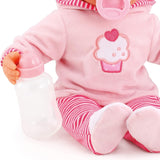 Lalka First Words ze śpiącymi oczami, wydaje 24 dziecięce dźwięki, z lalką i butelką, 38 cm, różowa/paski Naty Shop Dolls