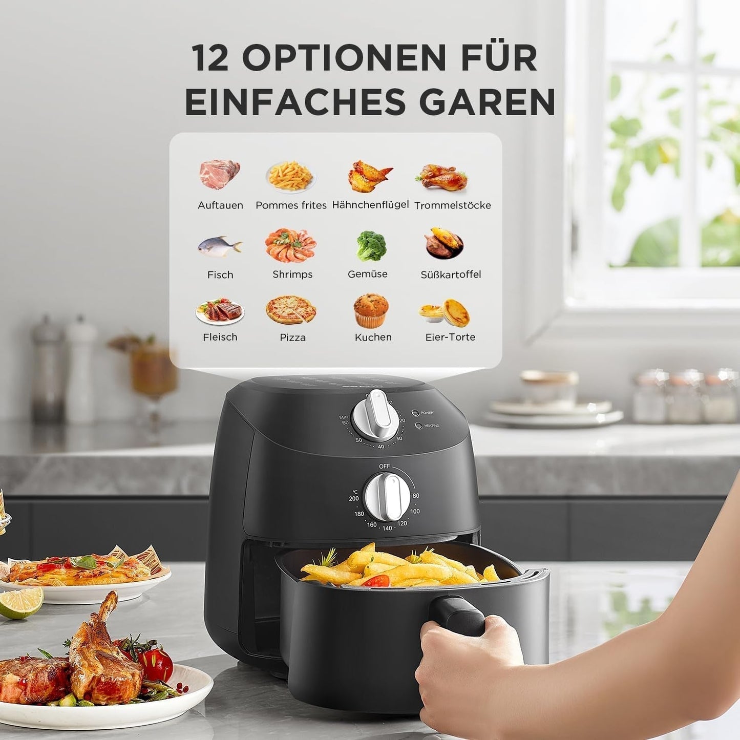 Midea Frytkownica na gorące powietrze 2L, 1150W Frytownica bezolejowa, Frytkownica na gorące powietrze, Funkcja automatycznego wyłączania Sprzęt AGD Naty Shop