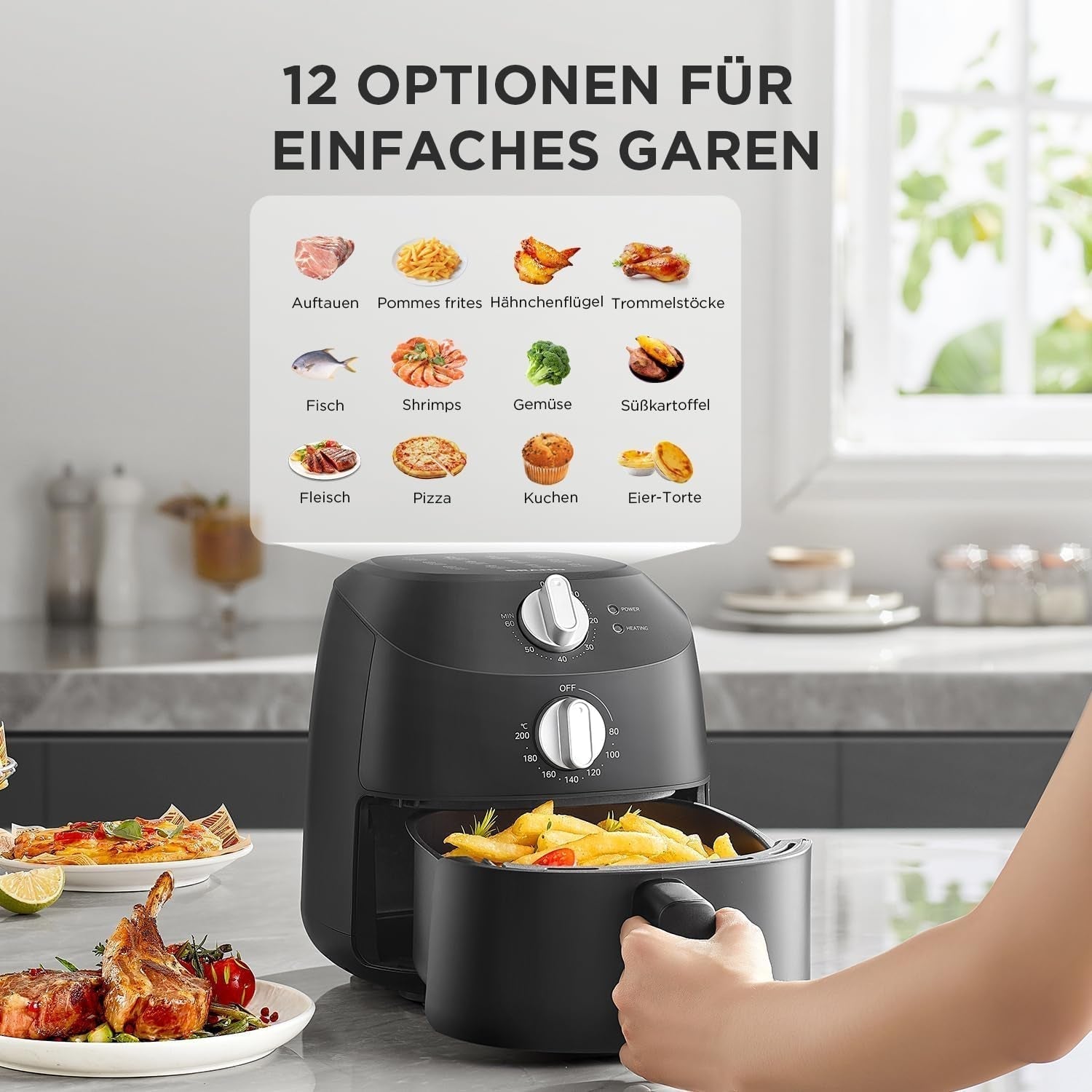 Midea Frytkownica na gorące powietrze 2L, 1150W Frytownica bezolejowa, Frytkownica na gorące powietrze, Funkcja automatycznego wyłączania Sprzęt AGD Naty Shop
