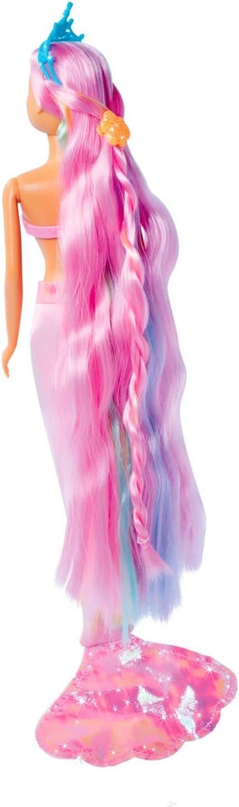Simba 105733610 - Steffi Love Rainbow Mermaid, tęczowa lalka syrenka z kolorowymi włosami, spinkami do włosów, grzebieniem i odpinaną płetwą, lalka do zabawy 29 cm, od 3 lat