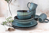 MĘSER 931964 Zestaw naczyń obiadowych z serii Confino dla 4 osób, nowoczesny wygląd vintage, ceramiczny zestaw combo, 20 sztuk, kolor benzyny z czarnymi akcentami, płytka