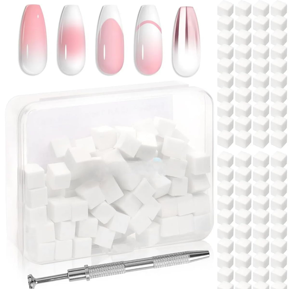 125 Nail Art Schwämme Und 4 Krallen Nail Gąbka Metallgreifer Für Ombre i Gradient Nageldesign, Nagelkunst-Schwamm Pinsel, Maniküre Zubehör Für Nägel, Nail Art Schwämme Für Babyboomer Effekte DIY