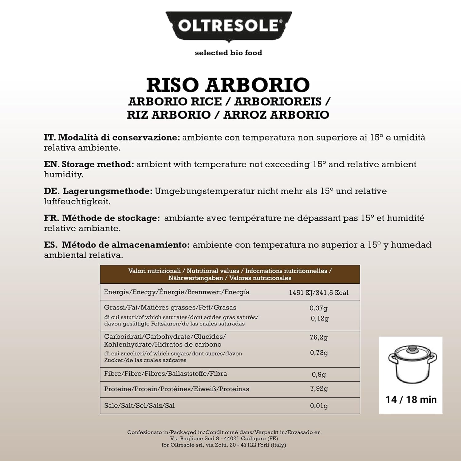 Rzemieślniczy włoski ryż Arborio, ryż gruboziarnisty i skrobiowy, idealny do zup, risotto i sałatek ryżowych, pakowany próżniowo w 2 worki 1kg