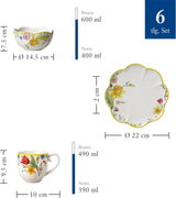 Villeroy & Boch - Zestaw śniadaniowy „Przebudzenie wiosny” dla 2 osób, 6 sztuk, Zestaw naczyń wielkanocnych, Śniadanie, Wielkanoc, Serwis kawowy, Wiosenna zastawa stołowa, Porcelana