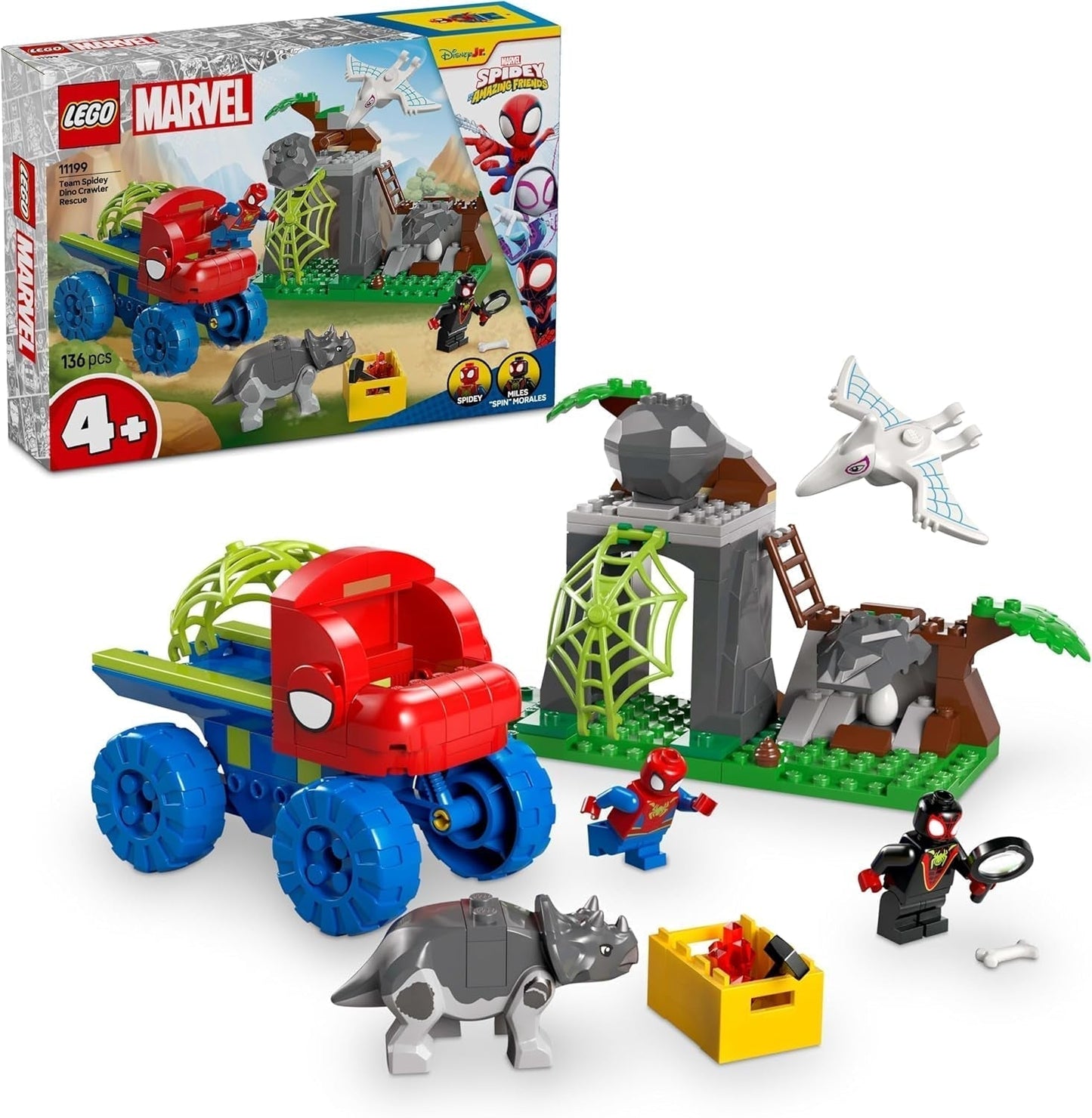 LEGO Marvel Zespół Spidermana na misji ratunkowej w ciężarówce dinozaura Samochodzik superbohatera do zbudowania Zestaw przygodowy dla dzieci w wieku powyżej 4 lat Spidey i jego super przyjaciele 11199 zestawów do budowania Besuche den LEGO-Store Default Title
