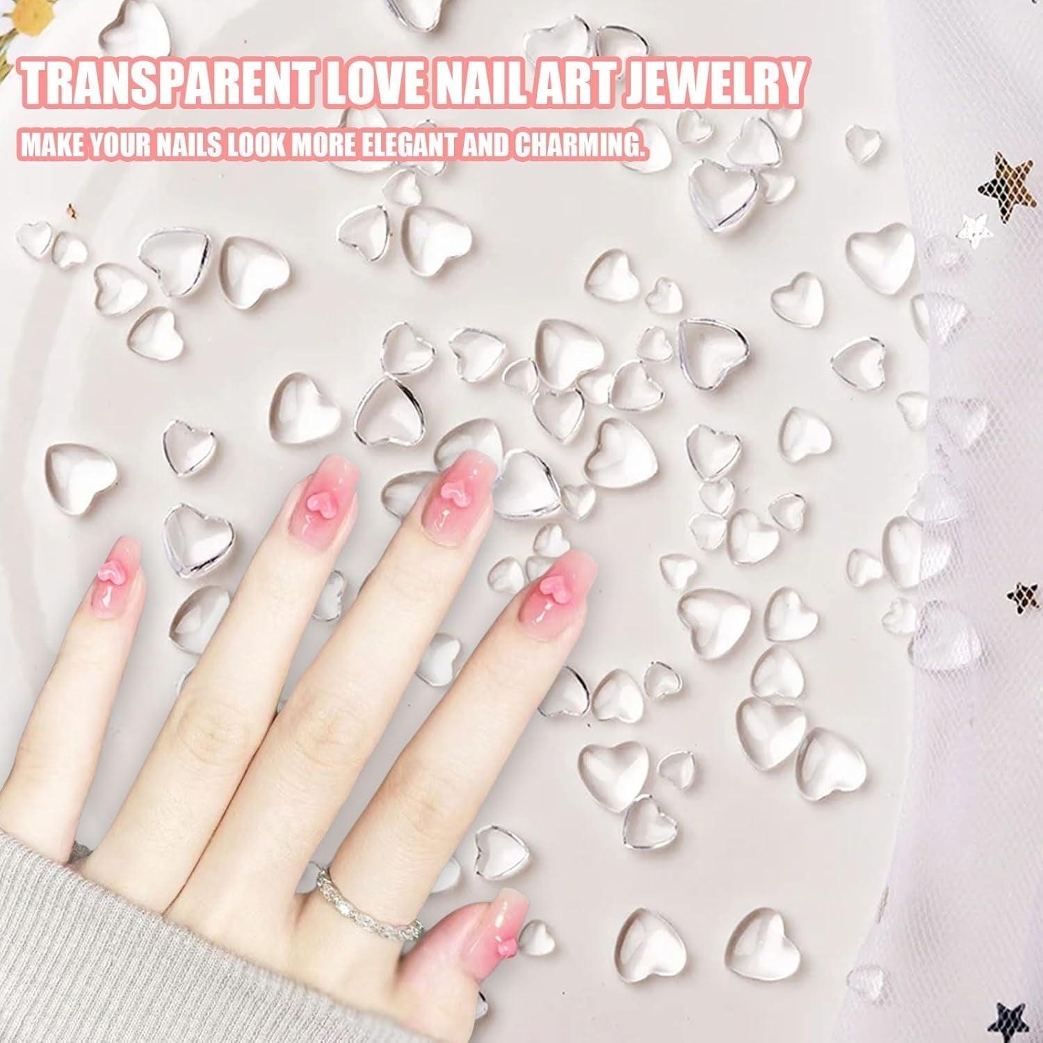 Charms do paznokci 3D Heart, 320 Stück Niedliche Klar Acryl Herz Charms do paznokci, Flatback Heart Nagel Strasssteine ​​​​4Mm 6Mm 8Mm Harz Nagelkunst Dekorationen dla Frauen Mädchen DIY Maniküre Zubehör (4Mm 6Mm 8Mm)