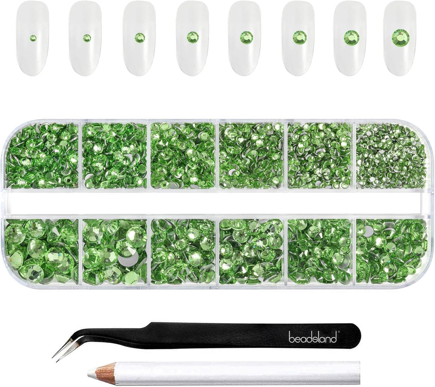 Beadsland 2500 szt. Glas Nailart Strasssteine ​​​​Kristall Flatback Edelsteine ​​​​Runde, ​​Für Handwerk Gemischt 8 Größen SS4 ~ SS30 Mit Picking Pinzette Und Stift (Kristall Weiss)