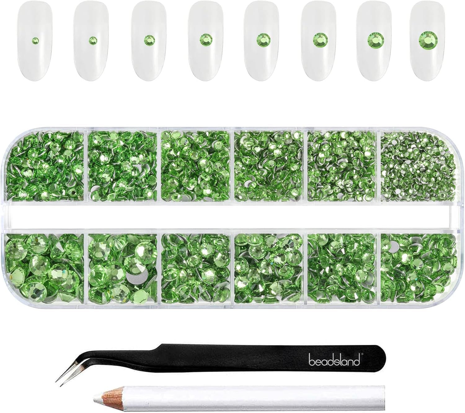 Beadsland 2500 szt. Glas Nailart Strasssteine ​​​​Kristall Flatback Edelsteine ​​​​Runde, ​​Für Handwerk Gemischt 8 Größen SS4 ~ SS30 Mit Picking Pinzette Und Stift (Kristall Weiss)