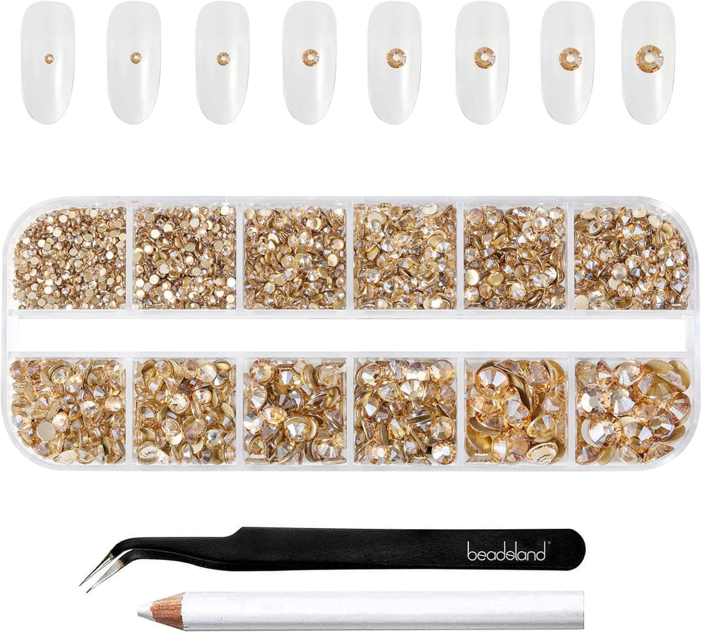 Beadsland 2500 szt. Glas Nailart Strasssteine ​​​​Kristall Flatback Edelsteine ​​​​Runde, ​​Für Handwerk Gemischt 8 Größen SS4 ~ SS30 Mit Picking Pinzette Und Stift (Kristall Weiss)