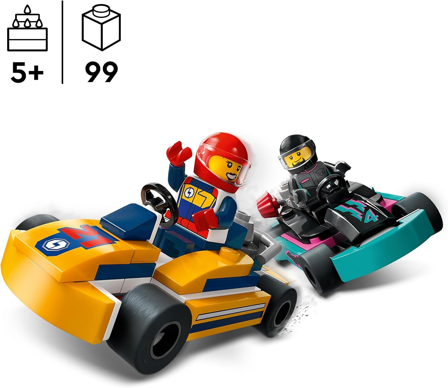 LEGO City Gokarty z kierowcami, zestaw 2 minifigurek kierowców i samochodów wyścigowych, samochody zabawkowe dla 5-letnich chłopców i dziewcząt, fajny prezent dla dzieci 60400 zestawów do budowania Besuche den LEGO-Store