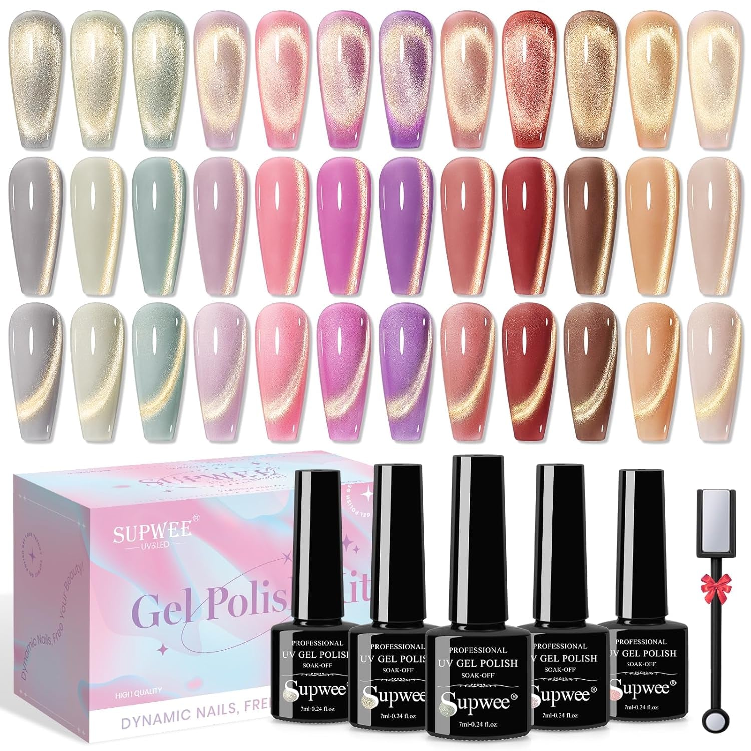 SUPWEE 5 w 1 narzędzie magnetyczne do paznokci, różowy magnes kocie oko dla Nägel Multifunktions Magnetstift DIY Magic 3D magnes w sztyfcie zestaw długopisów Nail Art magnes w sztyfcie do zdobienia paznokci DIY