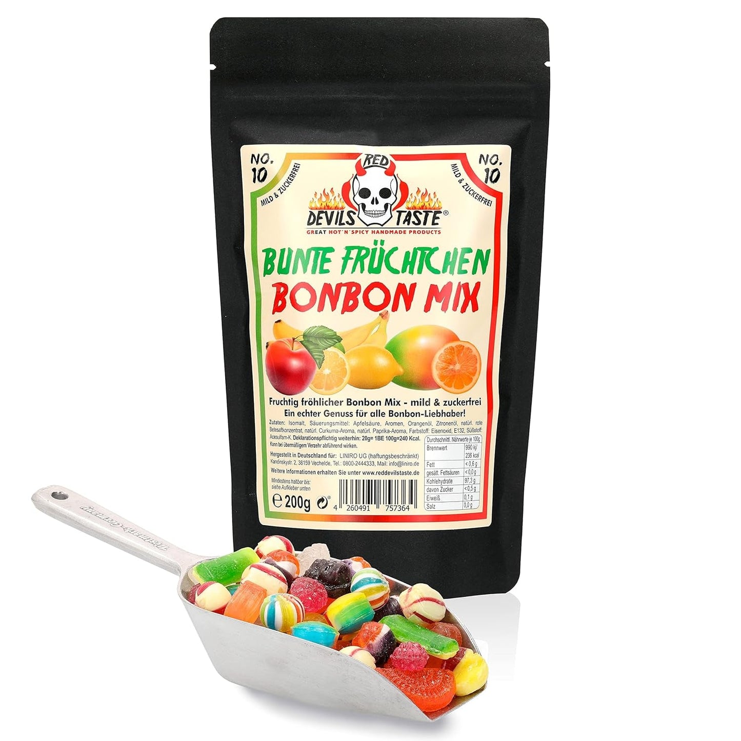 Mieszanka cukierków „Kolorowe Owoce” - bez cukru - 200g - w torebce zamykanej na zamek - CZERWONY DEVILS TASTE