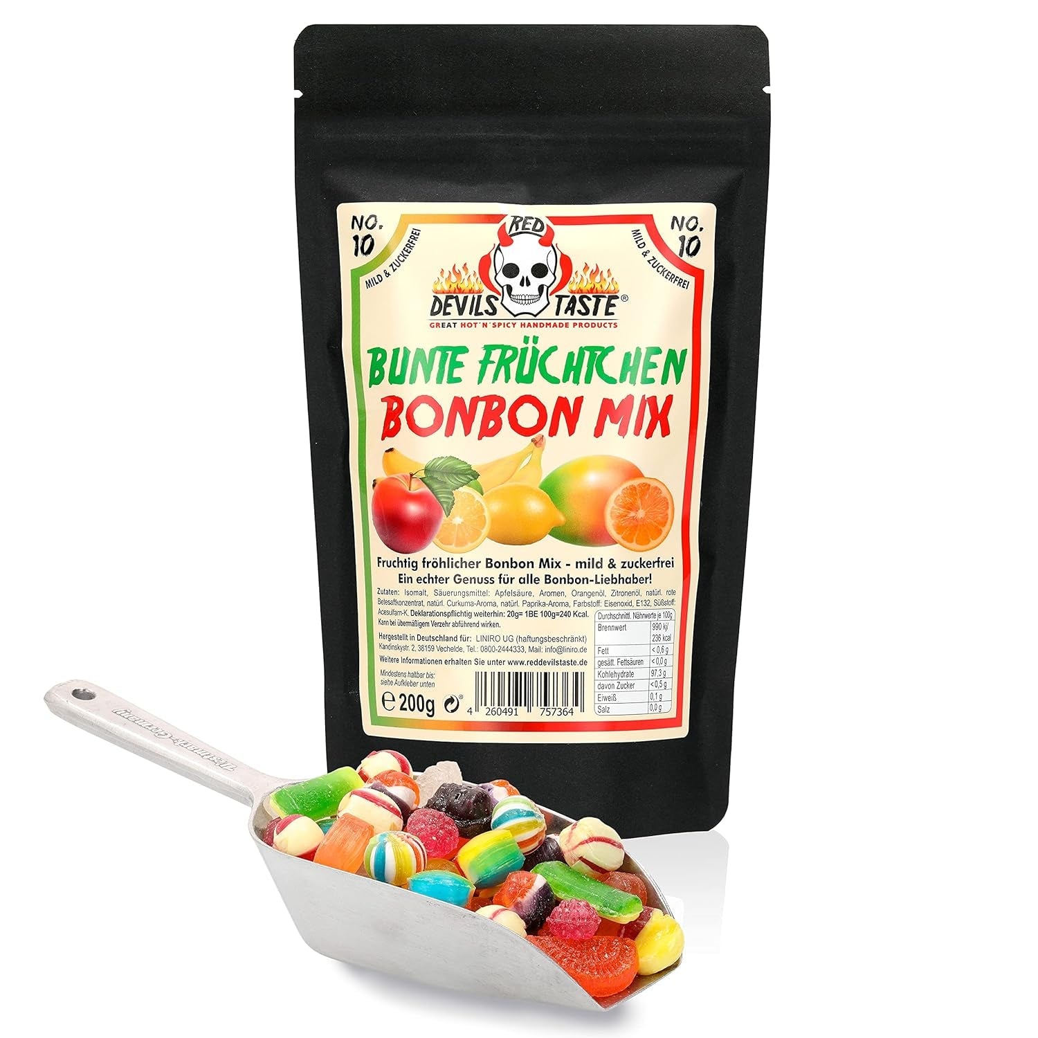 Mieszanka cukierków „Kolorowe Owoce” - bez cukru - 200g - w torebce zamykanej na zamek - CZERWONY DEVILS TASTE