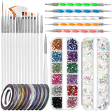 Zestaw pędzli do zdobienia paznokci FANDAMEI, 15 Stücke Pinsel Für Gelnägel Nagel Pinsel, 5 Stücke Dotted Pen, 10 Rolle Streifenband Nägel, Strasssteine ​​​​Nägel, Ultra Dünn Nagel Paillettes Für Nagelkunst Maniküre Set