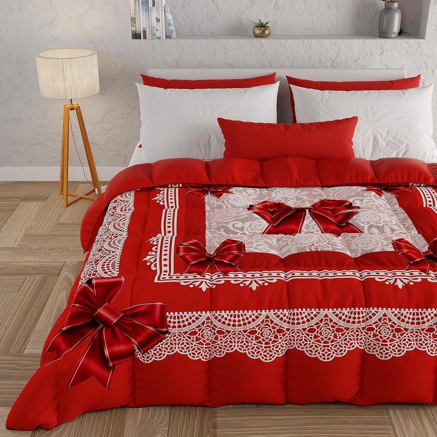 PETTI Artigiani Italiani - Kołdra zimowa, Kołdra zimowa, Prosta kołdra, Dwustronny, Druk monokolorowy i cyfrowy, 100% antyalergiczna mikrofibra, Made in Italy Kołdry i kołdry Naty Shop Czerwona wstążka 160 X 190 cm