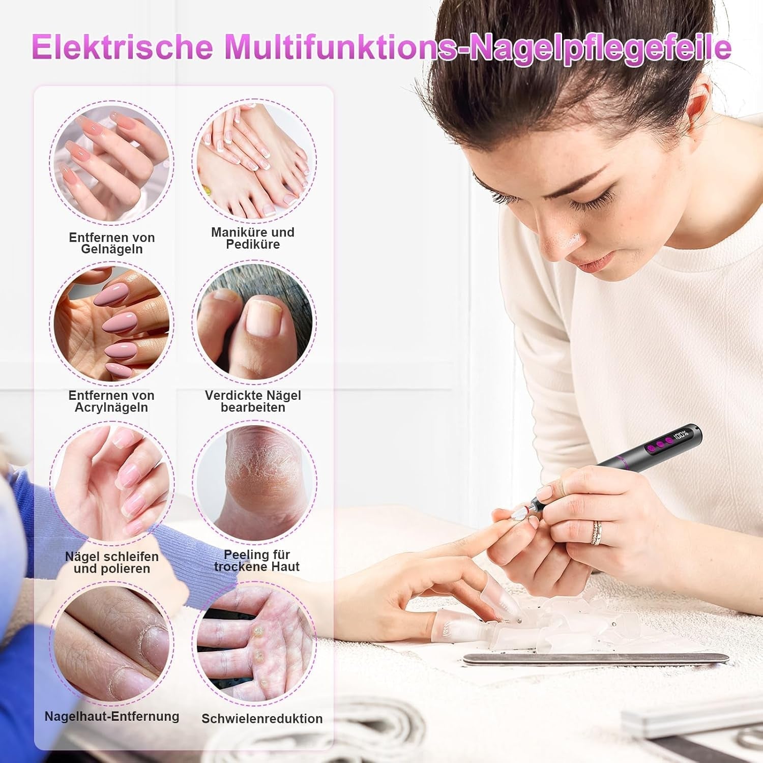 Bezprzewodowy elektryczny pilnik do paznokci - 35000 obr./min do paznokci żelowych, profesjonalny pilnik do paznokci i akrylu 12 w 1, 5-biegowy zestaw do manicure i pedicure