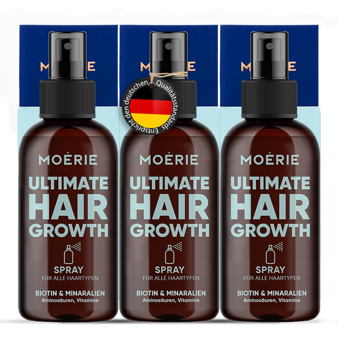 MOÉRIE Ultimate Mineralny spray na porost włosów dla dłuższych, grubszych i pełniejszych włosów - z biotyną i kofeiną - wegańskie produkty do włosów, bez parabenów, wszystkie rodzaje włosów, odwraca wypadanie włosów - dostawa na 2 miesiące Pielęgnacja włosów Zestaw trzech sztuk w sklepie Naty