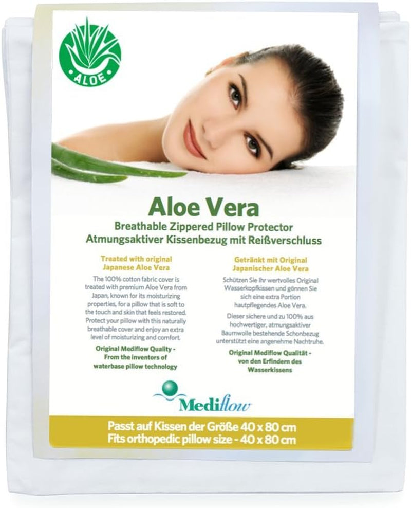Mediflow 5223 Aloe Vera Action poduszka wodna, ortopedyczna poduszka podtrzymująca kręgosłup szyjny, 40X80cm, biała, 1 sztuka (1 opakowanie) Poduszki standardowe Naty Shop
