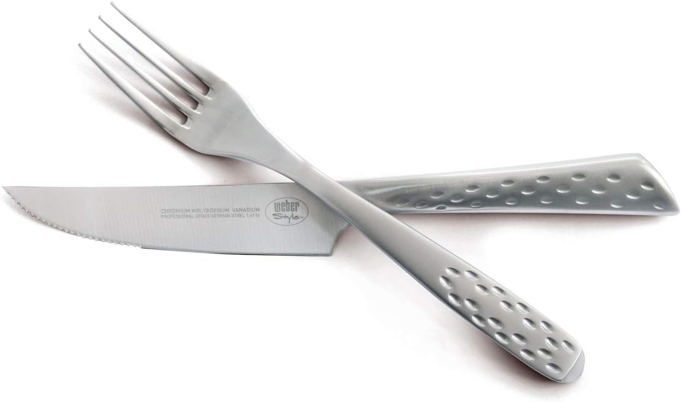 Zestaw do steków Weber Deluxe, 6 sztuk, konstrukcja monoblokowa ze stali nierdzewnej, wyjątkowo ostry, ergonomiczny uchwyt Kitchen Naty Shop