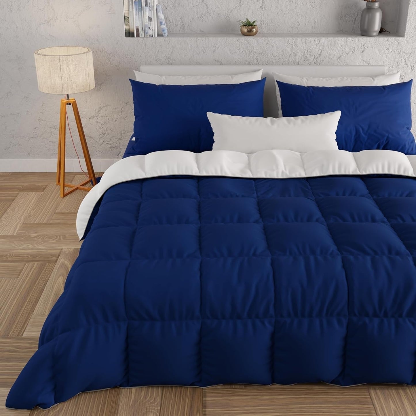 PETTI Artigiani Italiani - Zimowa kołdra na łóżko podwójne, maxi, monochromatyczna, dwustronna, biała, szara, 100% Made in Italy Kołdry i kołdry Naty Shop Granatowy Biały Una Piazza E Mezza
