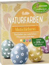 Zestaw naturalnych barwników Heitmann Egg Dye, 3 proszki barwnika do jaj (żółty, fioletowy, szaro-niebieski), arkusz naklejek z papieru z trawy