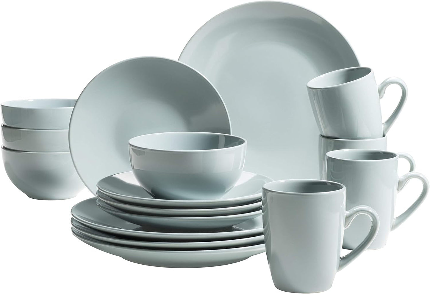 MĘSER Pastel Selection, Modernes Geschirr Set für 4 Personen, 16-teiliges Kombiservice aus Keramik, Steinzeug, Türkis-Grün