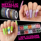 FANDAMEI 54 Blätter Wassertransfer Nagelsticker & Nail Art Pinsel Set, Kropkowane długopisy, Blattgold Für Nagelkunst, Streifenband, Strasssteine, Werkzeug Und Dekorationen Set Für Nagelkunst Maniküre Set