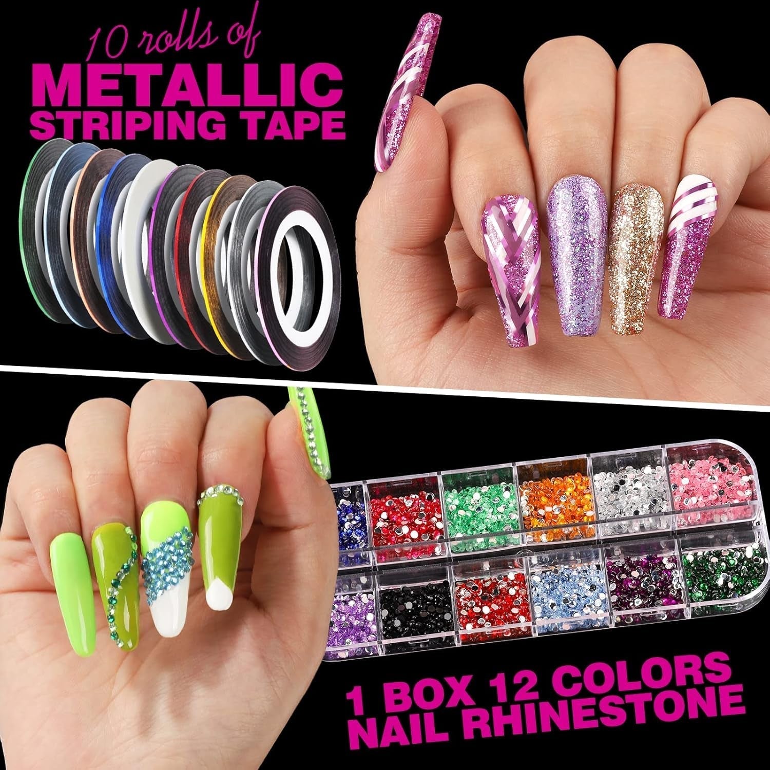 FANDAMEI 54 Blätter Wassertransfer Nagelsticker & Nail Art Pinsel Set, Kropkowane długopisy, Blattgold Für Nagelkunst, Streifenband, Strasssteine, Werkzeug Und Dekorationen Set Für Nagelkunst Maniküre Set