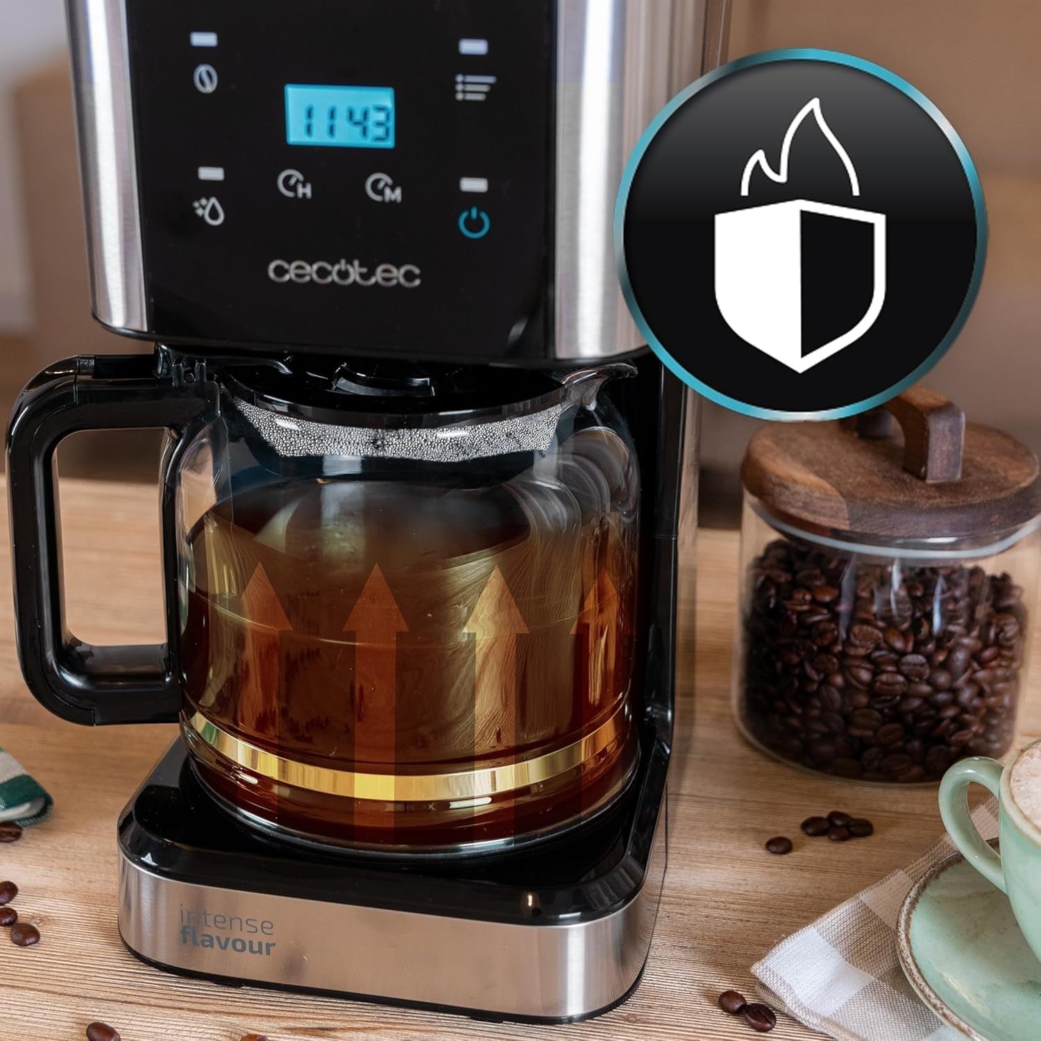 Espresso z filtrem Cecotec Coffee 66 Drop and Touch, moc 950 W, 1,5 L, 12 filiżanek, ekran dotykowy, szklana karafka, timer 24-godzinny, 6 przełączników, filtr siatkowy wielokrotnego użytku