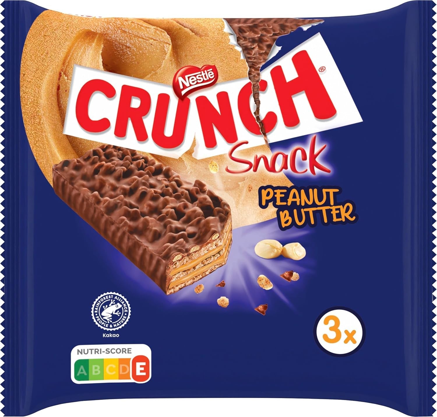 Nestlé Batoniki z masłem orzechowym Chrupiące batoniki z masłem orzechowym i płatkami czekoladowymi, 9 opakowań (3 x 31 g każde)