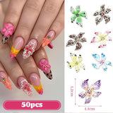 Zestaw 50 Stück 3D Blume Nail Charms, Bunte Nageldesign Zubehör, Nägel Charms i Nagel Art Charms, Perfekt Für Nailart, Maniküre Dekoration i DIY Nageldesign