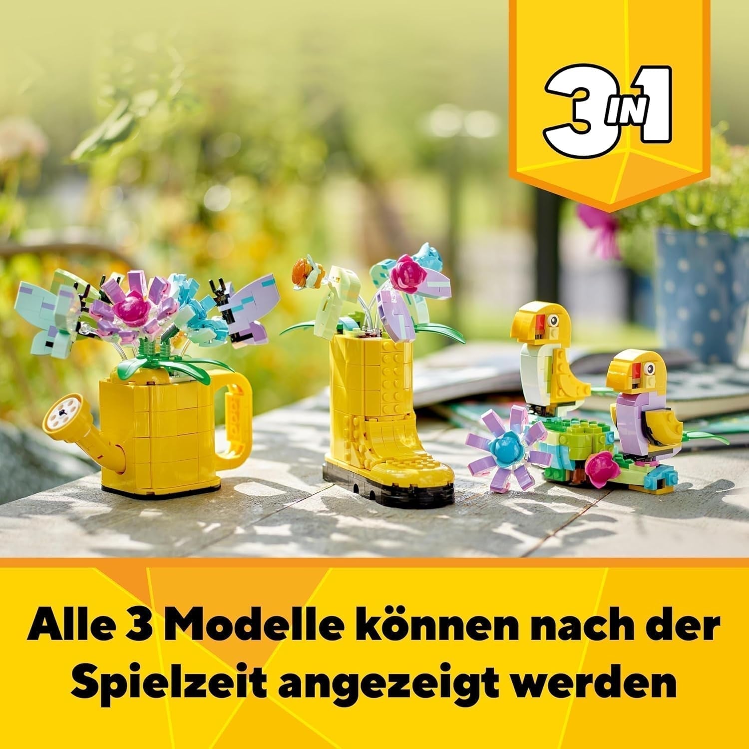LEGO Creator Zestaw zraszaczy do kwiatów 3 w 1, dekoracja pokoju dziecięcego, zbudowanie zraszacza z bukietem kwiatów, kalosze lub 2 zabawkowe ptaki, kreatywny prezent dla dziewcząt i chłopców w wieku 8 lat 31149 Zestawy do budowania Besuche den LEGO-Store