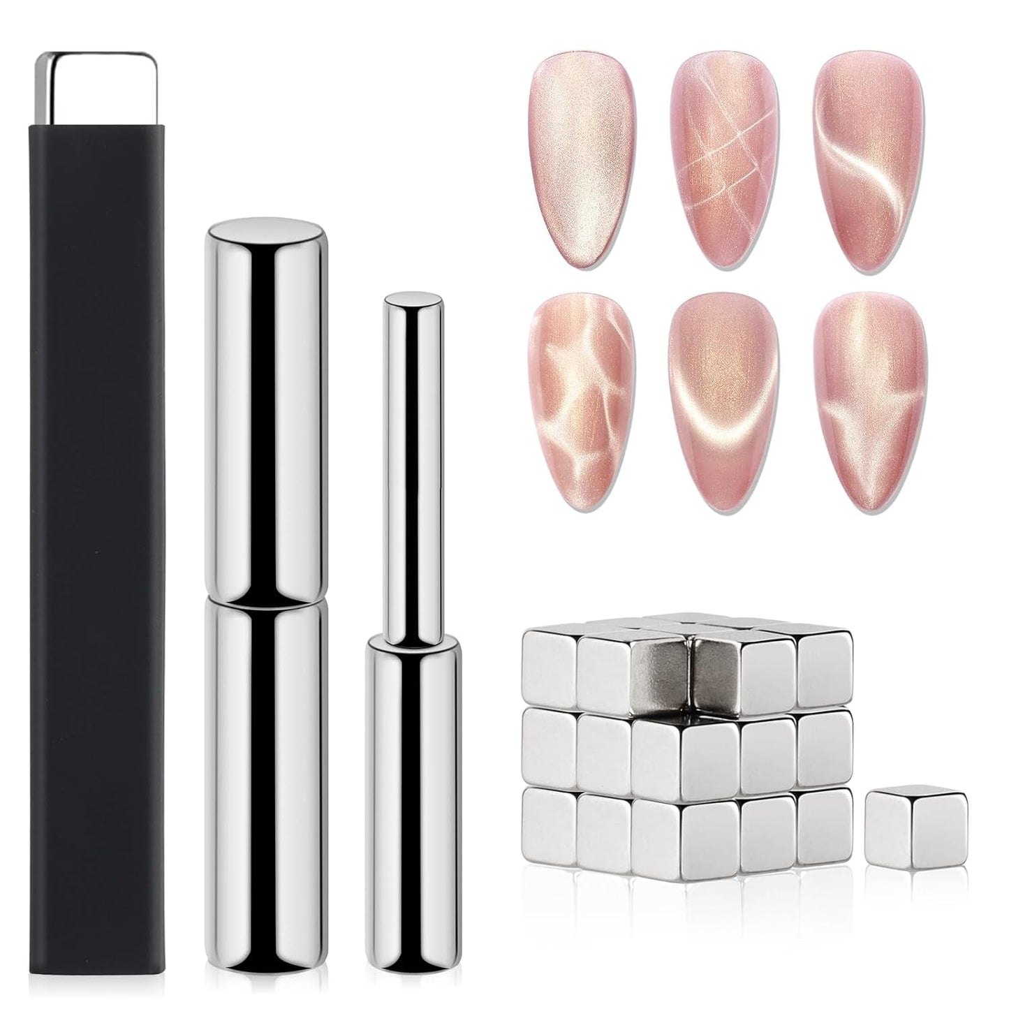 SAVILAND 4X Hochfester Cat Eye Magnes na Nagel: 3-w-1 Nagel Magnes Rund Lange Streifenperle N35 Neodymowy Ultra silny magnes na Nagellac Präzise 3S Formung Cat Eye Gel Nagellak Magnes Magnetstift