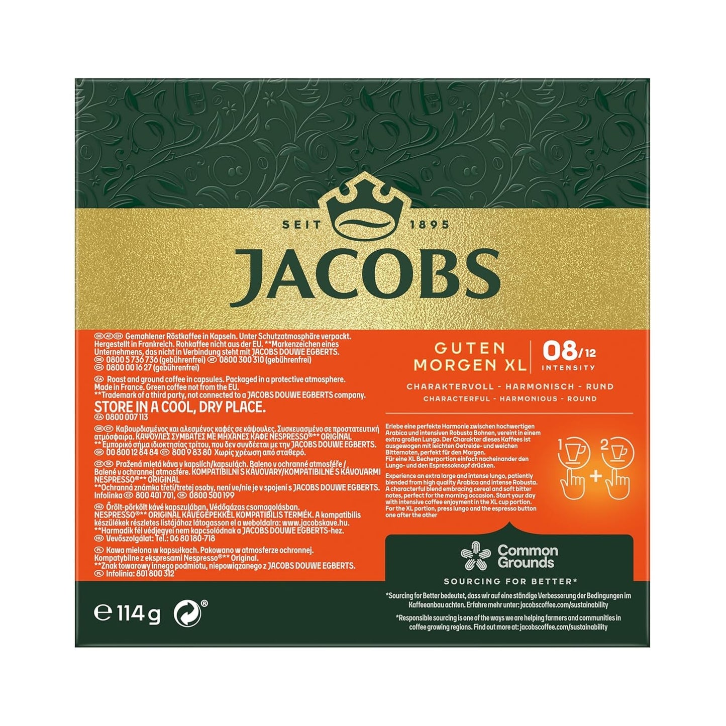 Jacobs Kaffeekapseln Guten Morgen XL Intense, Intensität 8/12, 10 x 20 Getränke, kompatybilny z Nespresso* Kaffee Kapseln, 200 Kapseln