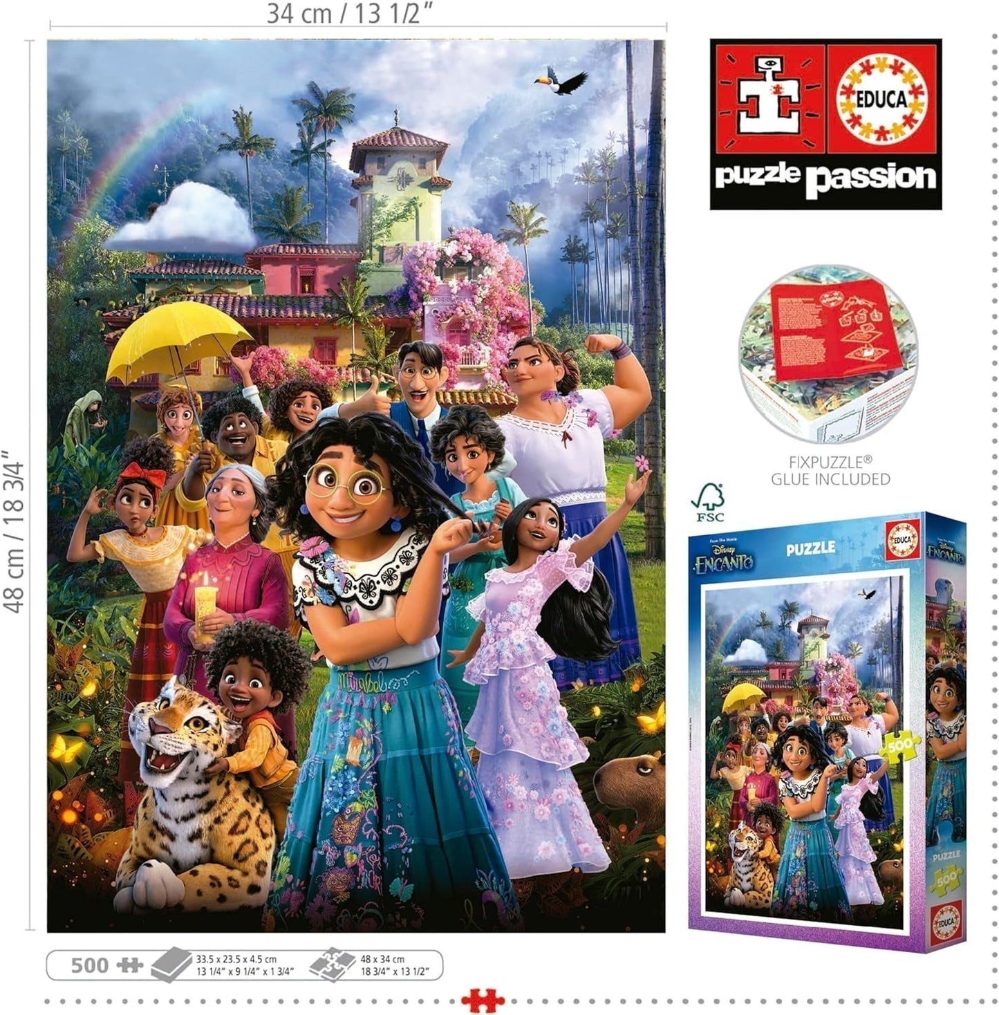 Educa - Puzzle 500 elementów dla dorosłych | Disney Encanto, puzzle 500 elementów dla dorosłych i dzieci od 11 lat, puzzle dla dzieci (19572) Puzzle Naty Shop