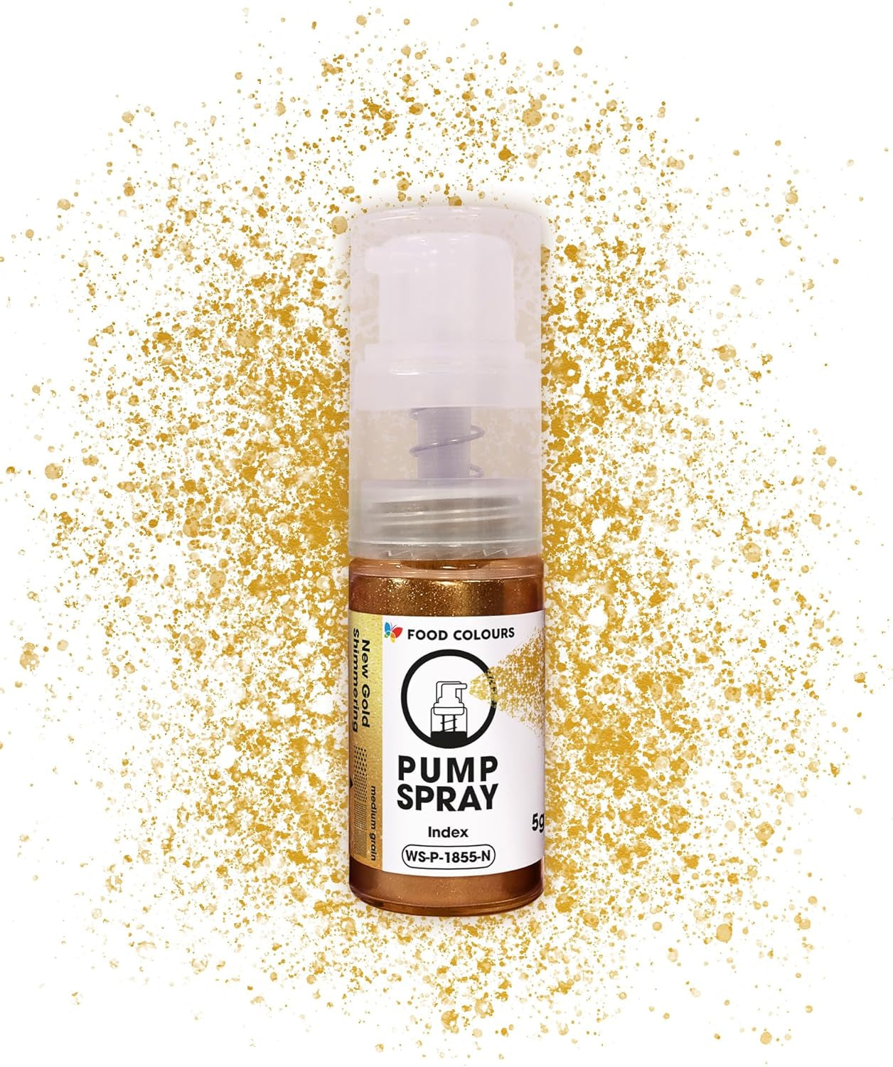 Jadalny brokatowy spray spożywczy NOWOŚĆ SILVER SHIMMERING 5G pompka z proszkiem metalicznym do szybkiego i efektownego dekorowania ciast, kremów, galaretek, pralin, dekoracji czekoladowych i cukrowych