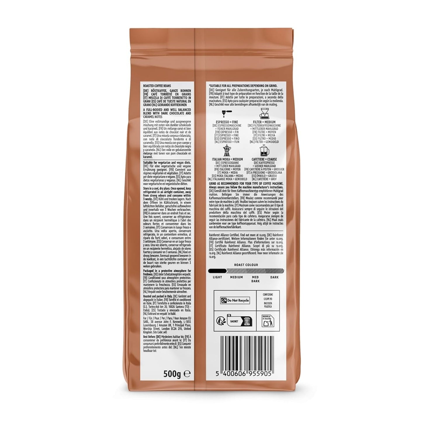 by Amazon Espresso Crema Röstkaffee Ganze Bohnen, 1kg (2 opakowania po 500g), Rainforest Alliance-Zertifizierung