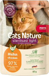 MERA Cats Nature Mokra sterylizowana/lekka karma dla kurczaków 12x85g | Dla kotów sterylizowanych/kastrowanych | Bez cukru i zbóż | Mokra karma o niskiej zawartości tłuszczu i dużej zawartości mięsa