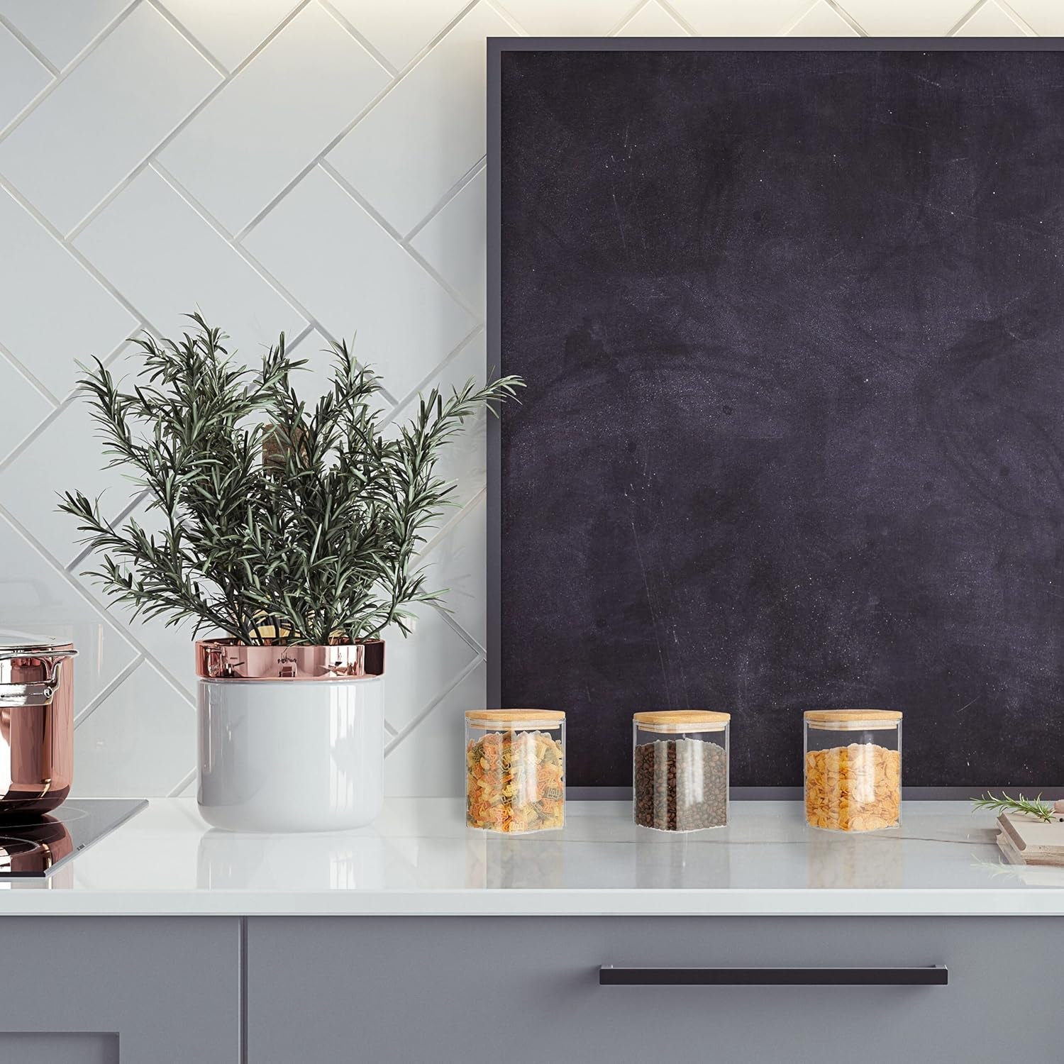 Relaxdays Słoiki do przechowywania z bambusowymi pokrywkami Zestaw 3 kwadratowych szklanych słoików 900 ml Szczelne, przezroczyste/naturalne pudełka do przechowywania żywności Naty Shop