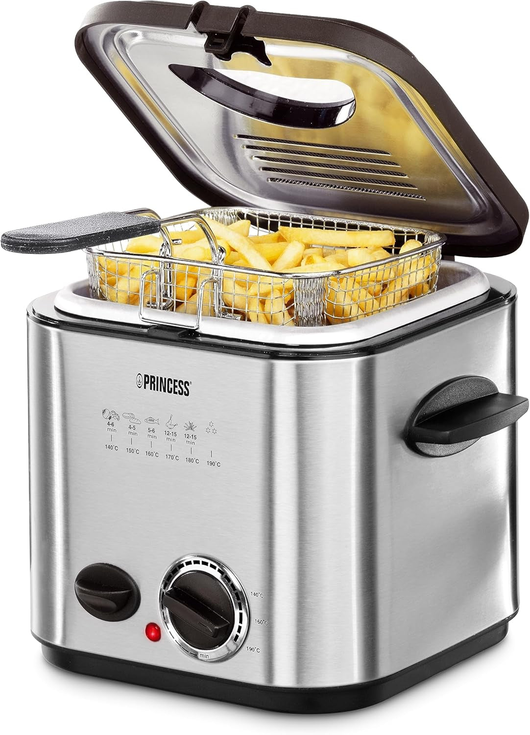 Princess 182611 Mini frytkownica do fondue - szybkie nagrzewanie - filtr zapachów - pojemność 1,2 litra, srebrny Sprzęt AGD Naty Shop Default Title
