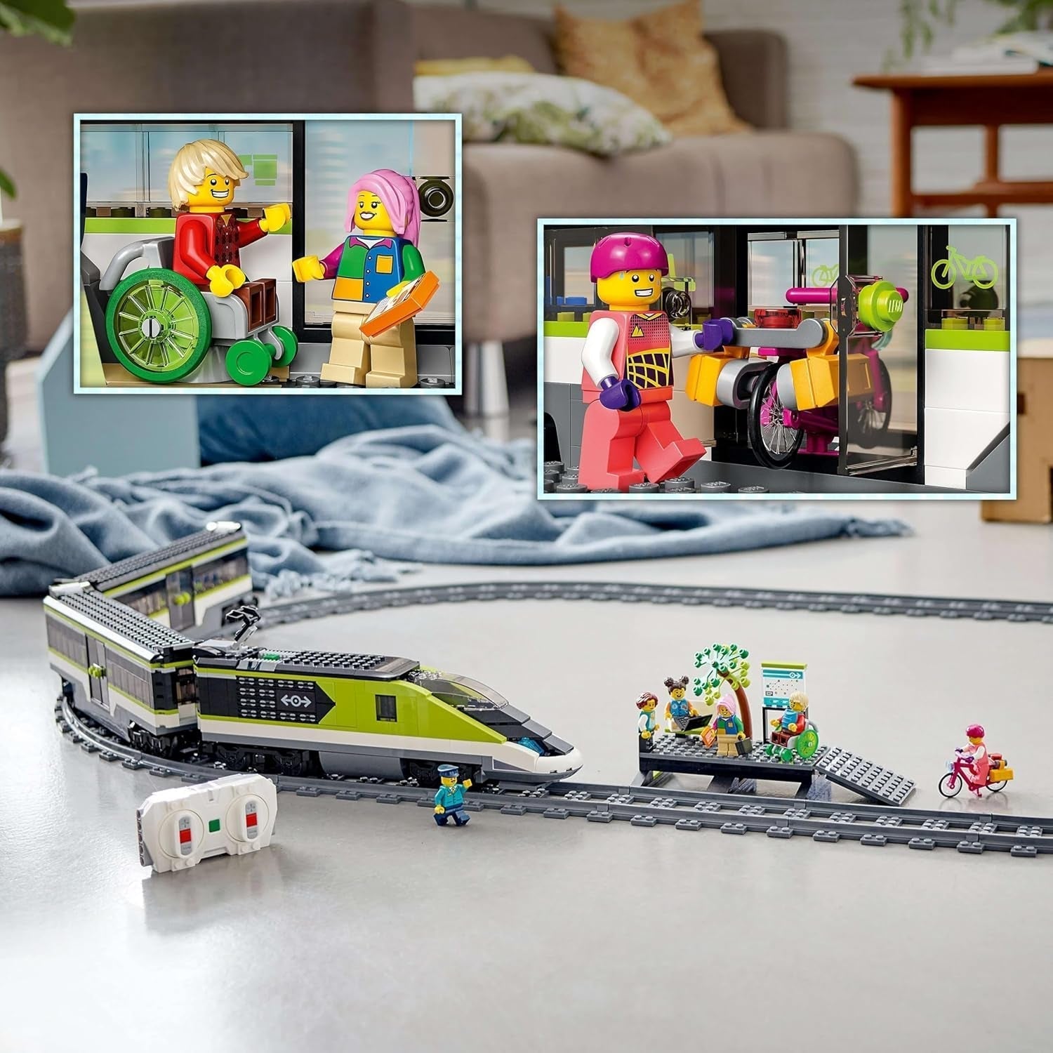 LEGO City Ekspres pasażerski, zestaw zdalnie sterowanych pociągów, zabawka kolejowa z reflektorami, 2 wagony i 24 elementy torów, prezent dla dzieci, chłopców i dziewcząt 60337 Zestawy do budowania Kup w sklepie LEGO