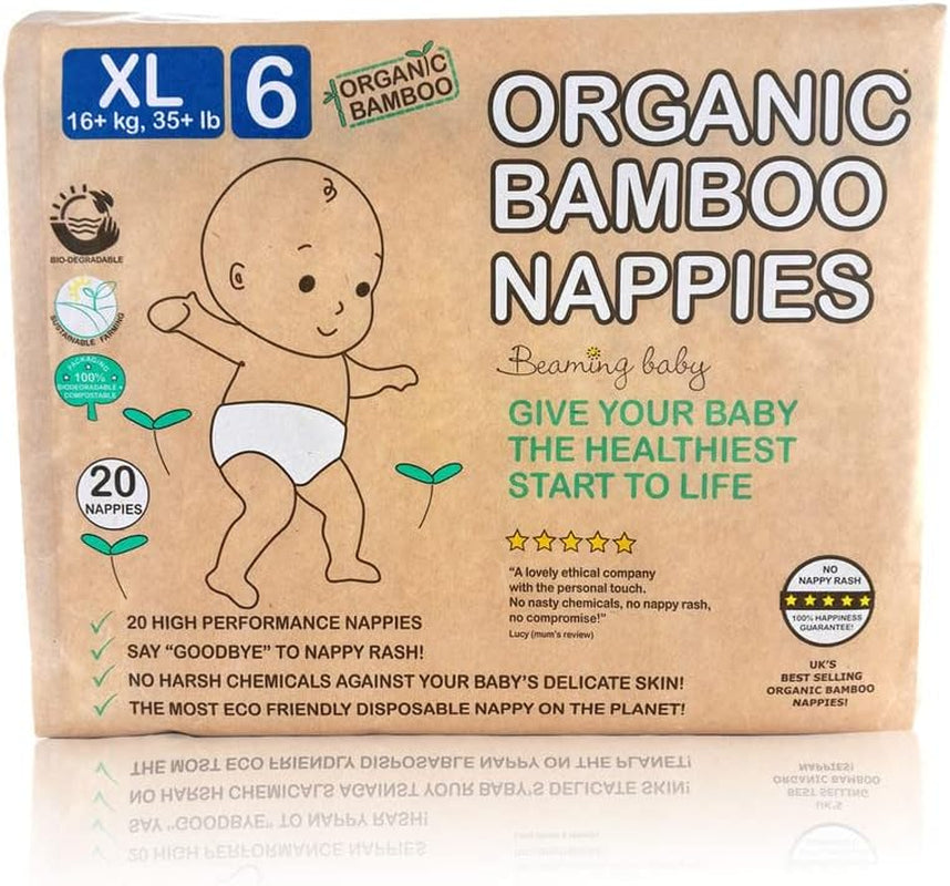 Organiczne pieluszki bambusowe rozmiar 6. Odpowiednie dla 16+kg pieluszek w opakowaniu 20 szt