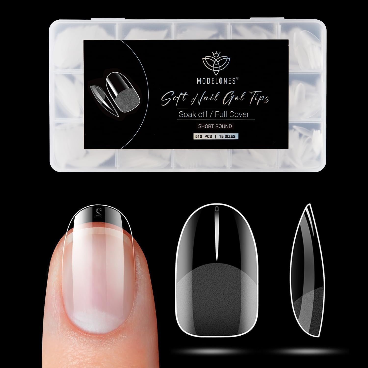 Modelones Tipsy 510 sztuk - Zestaw Tipsów Full Cover, Zestaw Tips Żelowych, Tipsy z żywicy PMMA do polerowania, Sztuczne paznokcie do klejenia na Nail Art DIY, Short Squoval