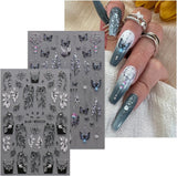 JMEOWIO Nagelsticker Schwarz Weiße Blume 6 Blatt Nail Art Naklejka Selbstklebend Nagelaufkleber Frühling Letnia dekoracja kwiatowa Nageldesign Zubehör