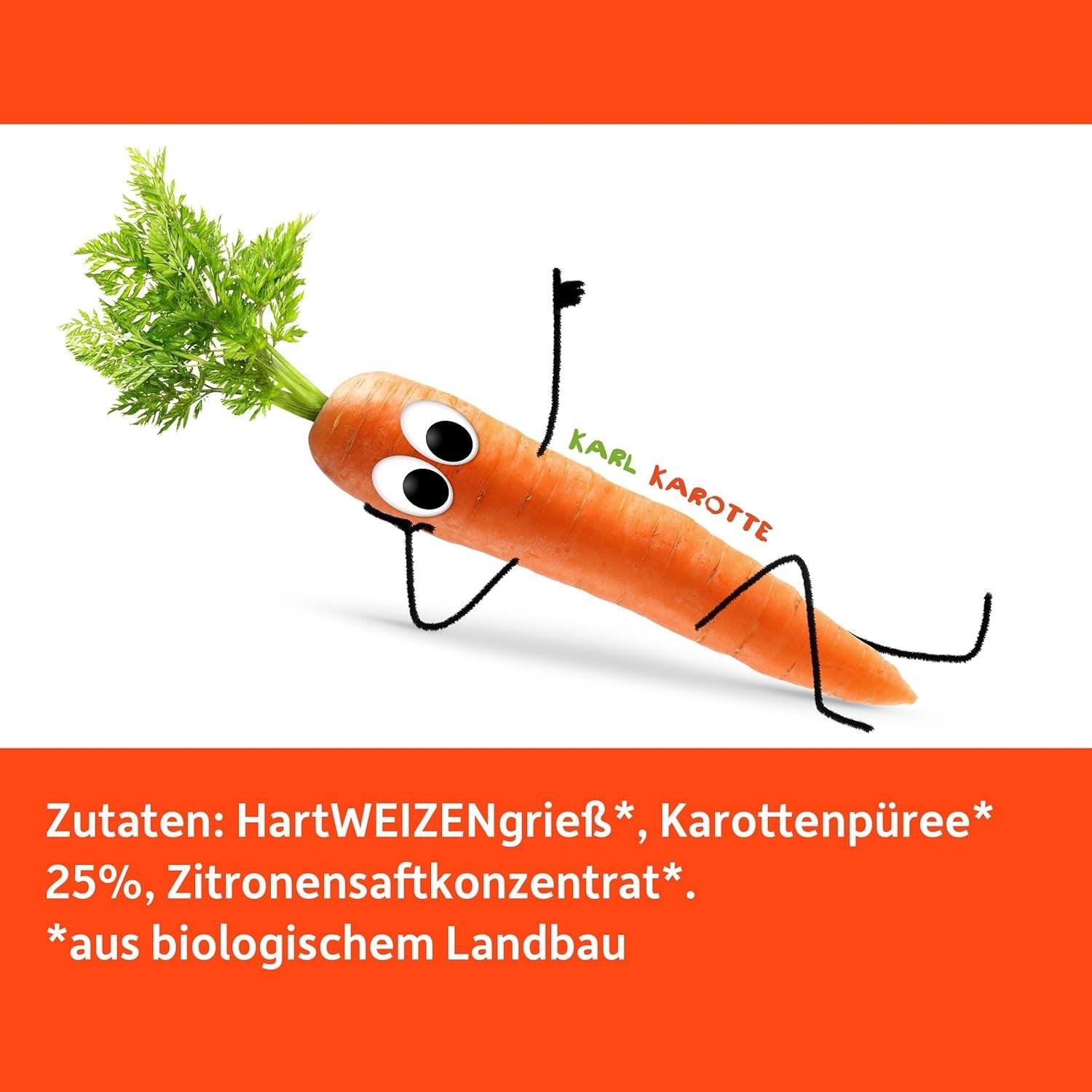 Freche Freunde Organiczny makaron warzywny „Marchew” 25% zawartości warzyw Wegański 6 opakowań (6 x 300 g)