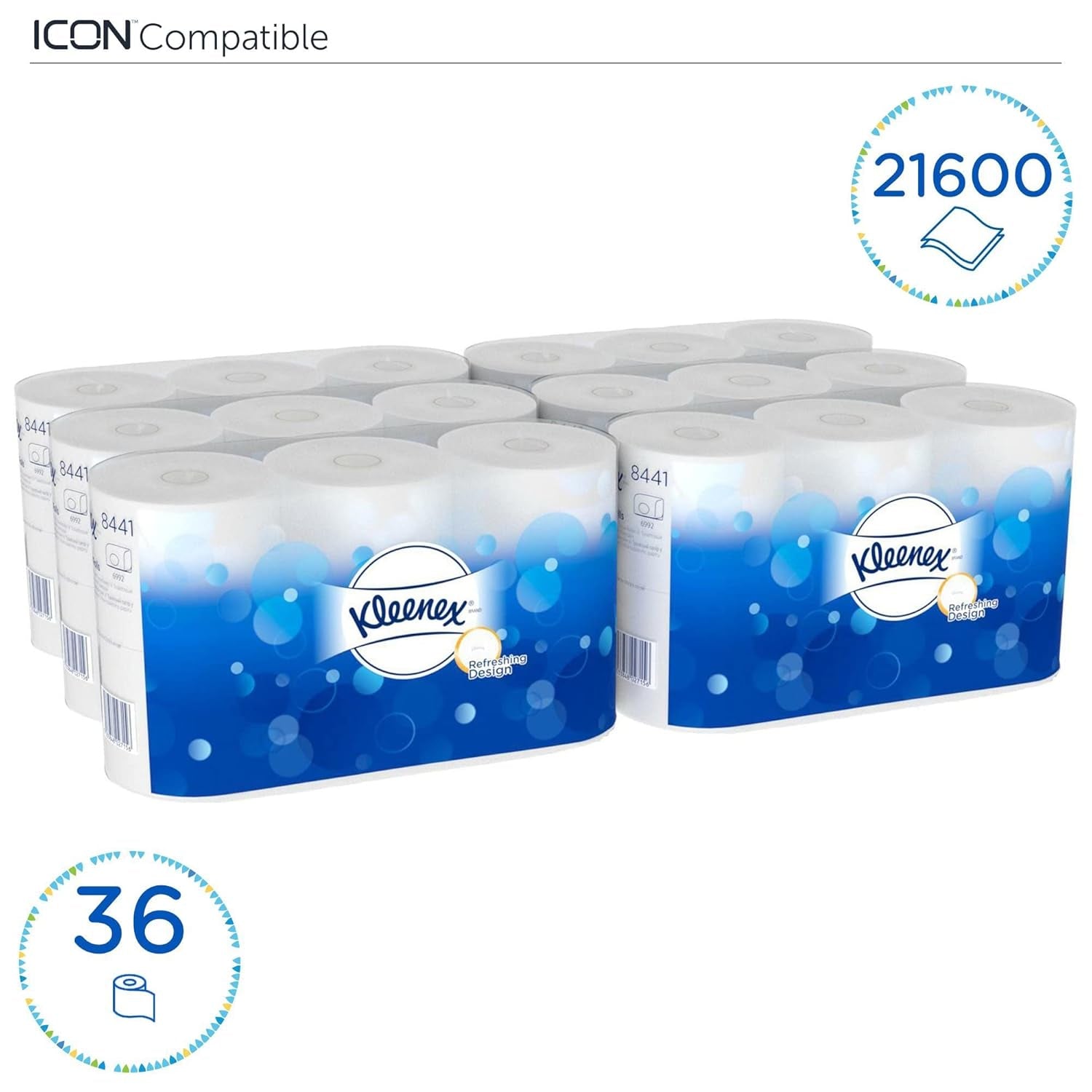 Papier toaletowy Kleenex Standard Roll 8441 – 2-warstwowy papier toaletowy – 6 opakowań po 6 rolek x 600 arkuszy każda, biały (łącznie 36 rolek/21 600 arkuszy)